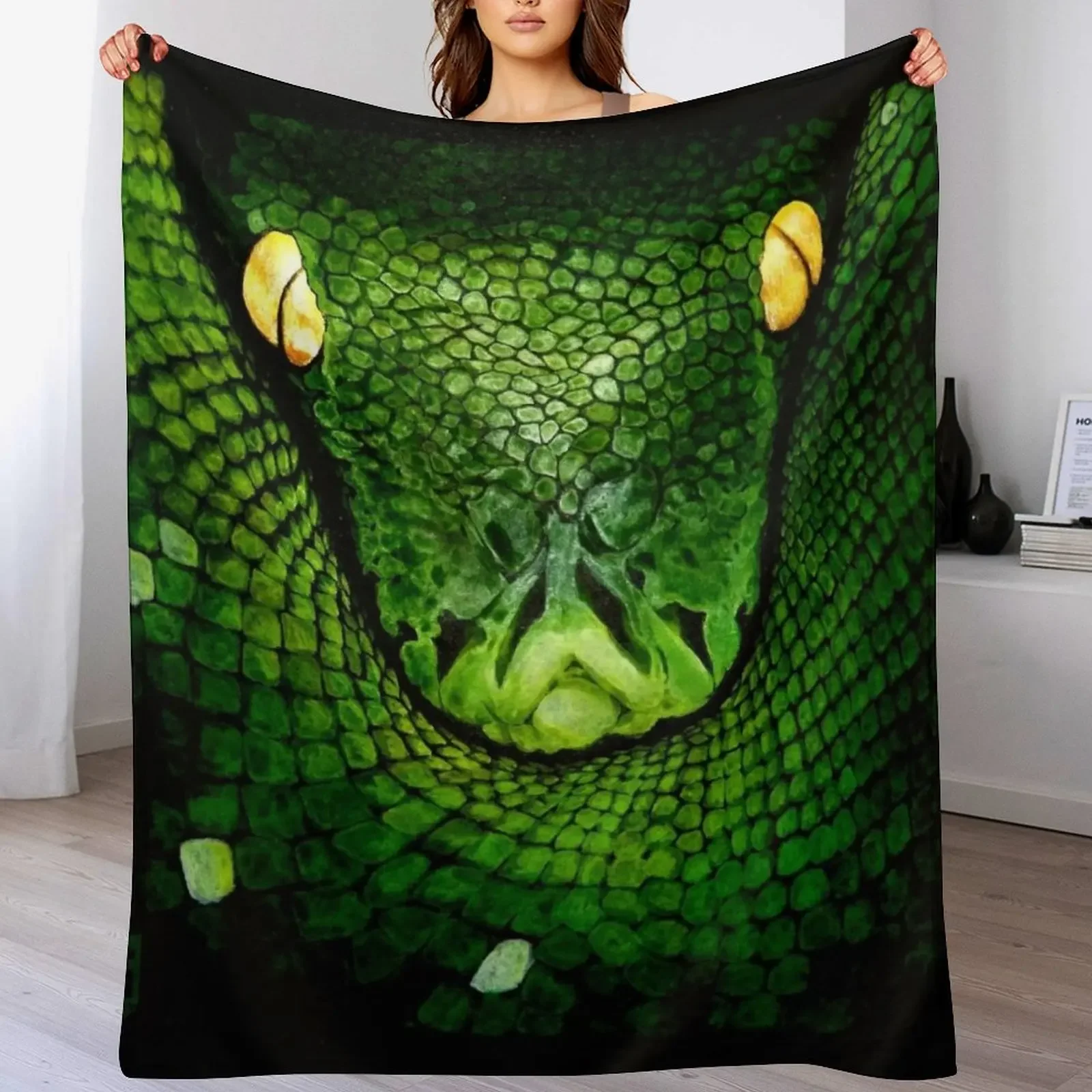 Green Tree Python (Morelia viridis) Throw Blanket Furrys Furry Blankets