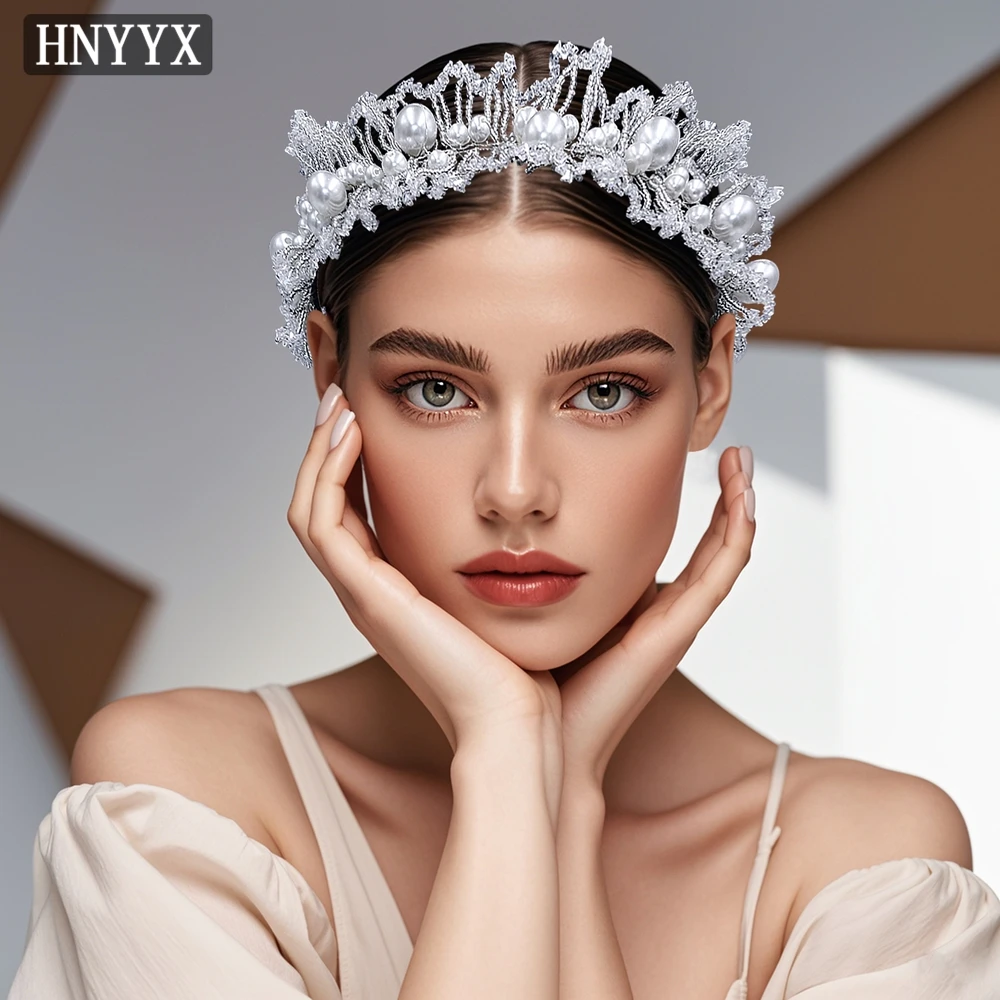 

HNYYX Headband For Women Crystal Beaded Hair Hoop Pearl Hair Accessories For Bride Vintage Wide Hair Piece Party Hair Tiara A107