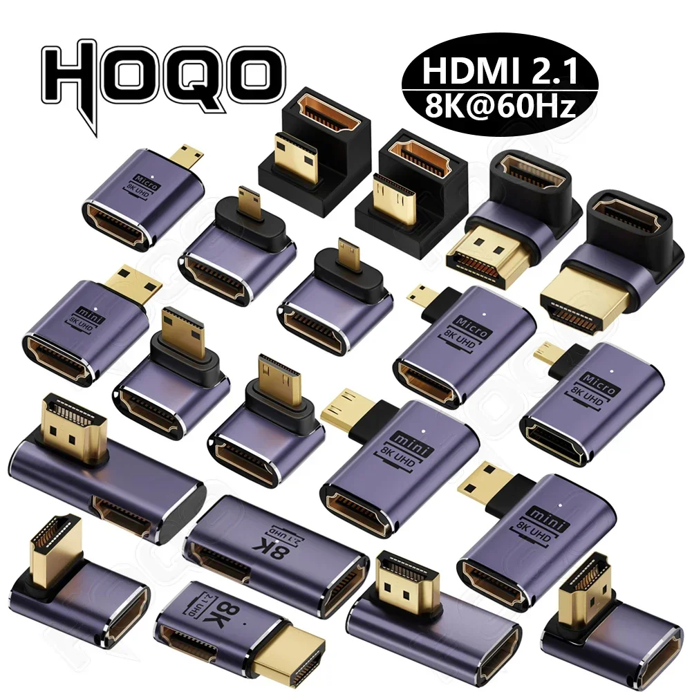 hdmi 90 degree adapter 8k 4k@120Hz 270 degree hdTV angled adapter 360 180 degree mini hdmi to micro HDMI U shape converter