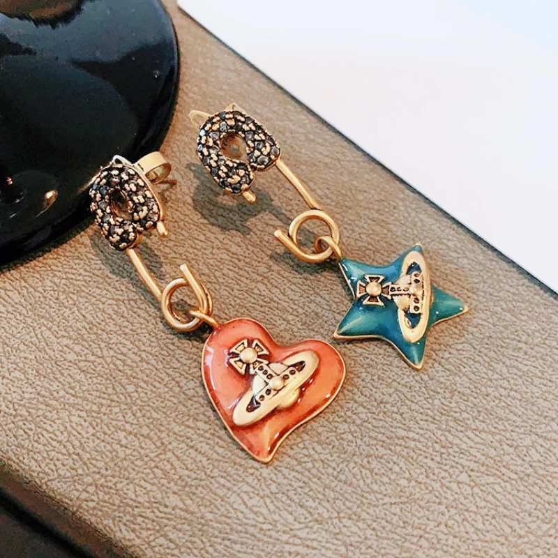 

French-style Oil-drop Planet Saturn Retro Earrings, Light Luxury and High-end Socialite Business Party Earrings for Women