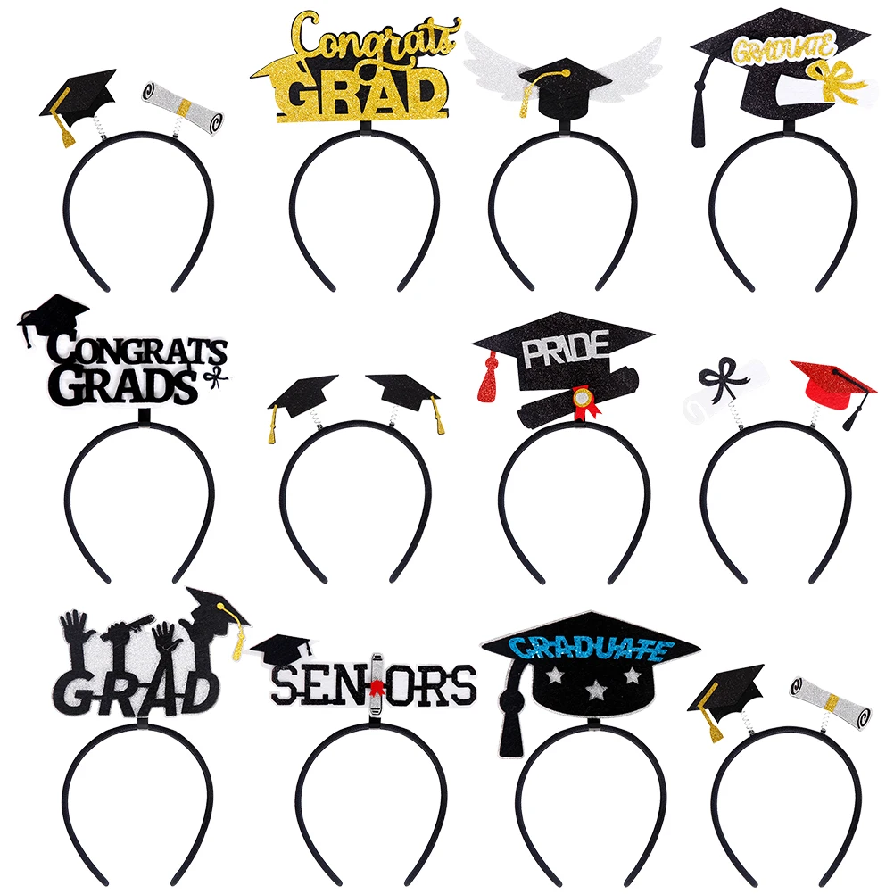 

12pcs Party Headband Mixed Style Graduation Theme Hairband Decorative Head Dress For Graduation Ceremony Photo Props Lightweight