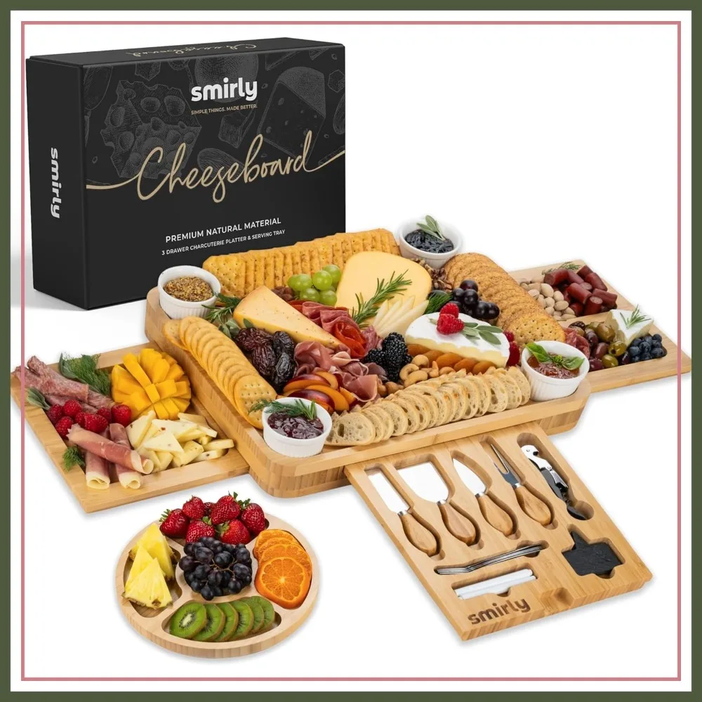 

Large Bamboo Charcuterie Board Set - House Warming, Wedding, Bridal Shower, Birthday Gift for Women
