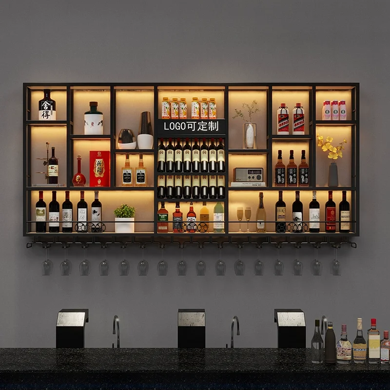 

#@Bar Counter Wine Cabinet, Wall-mounted Storage Rack, Industrial Style bar Ironware Display , Creative Restaurant Wine Rack