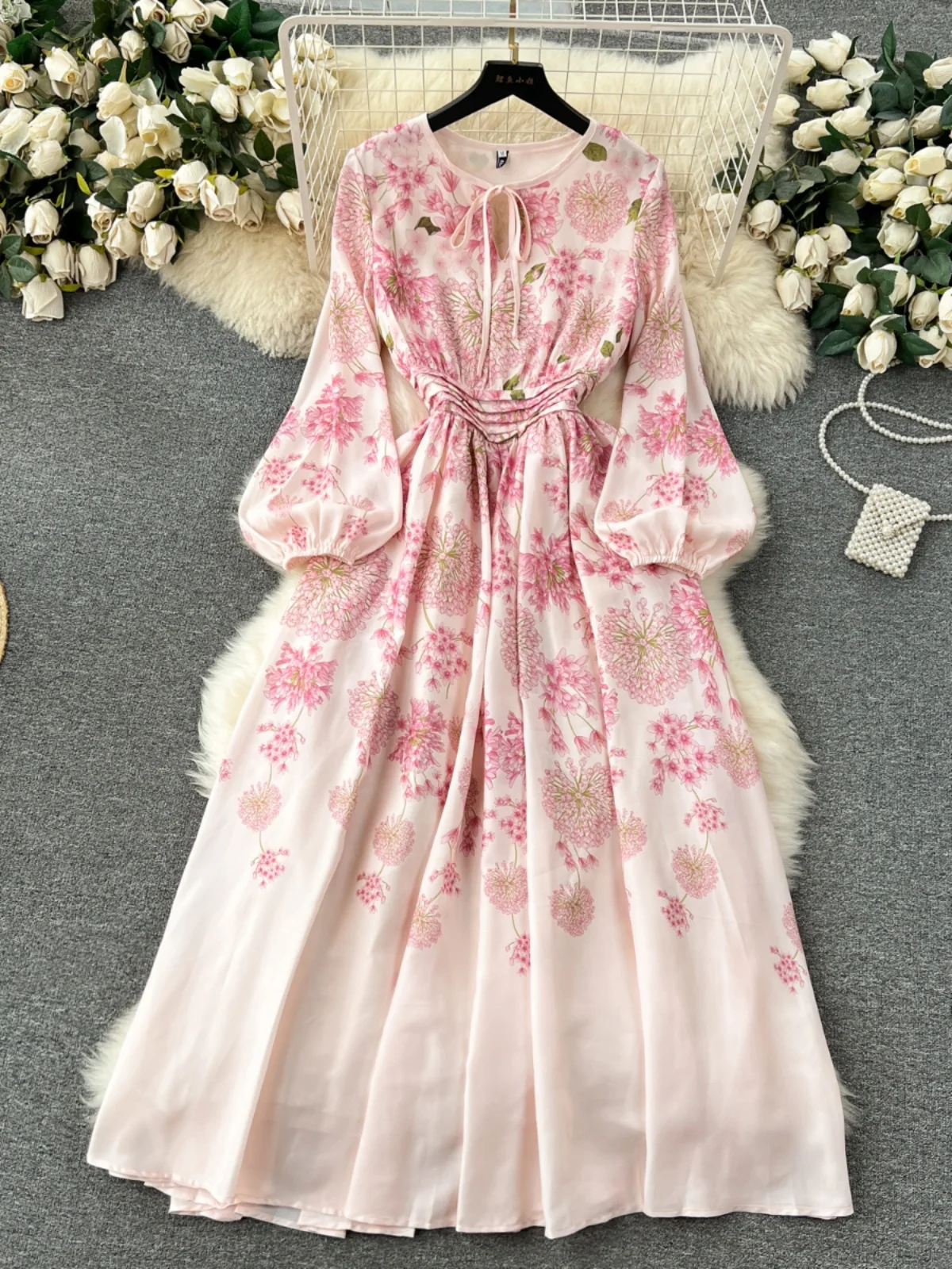 Romantique Fre imprimé fleuri Dr femmes taille haute minceur Ele jupe longue ronde Netie printemps automne saison Faion