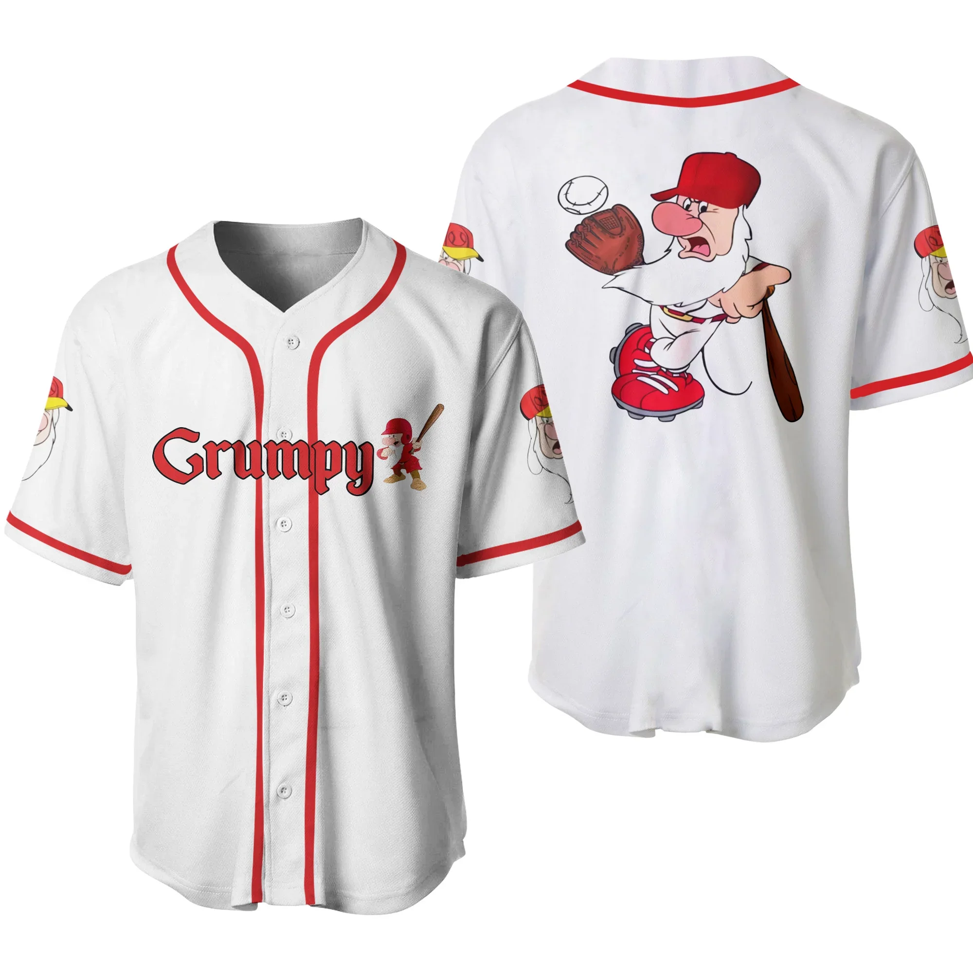 Angry Grumpy Dwarf Baseball Jersey Red Stripes Patterns Disney Baseball Shirt 3d T-shirt Disney Disney Casual Baseball T-shirt