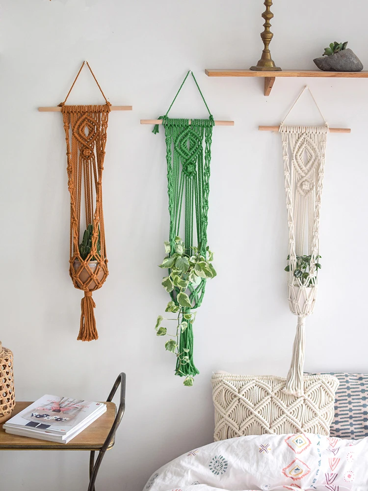 Boho style macrame hanger for garden macrame pot holder for indoor ceilling