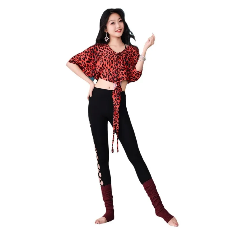 индивидуальный комплект для танца живота, сексуальный топ с леопардовым принтом, брюки для практики, униформа для танца живота, костюм для танца живота  menu Dik проведения танца живота
