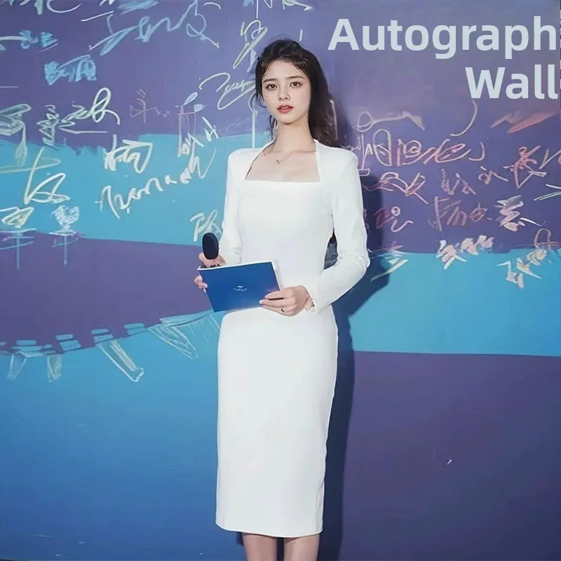 

Ele White Long Sve Host Evening Gown Luxury mat Floor Length Ball Dr for Wedding Par Performance