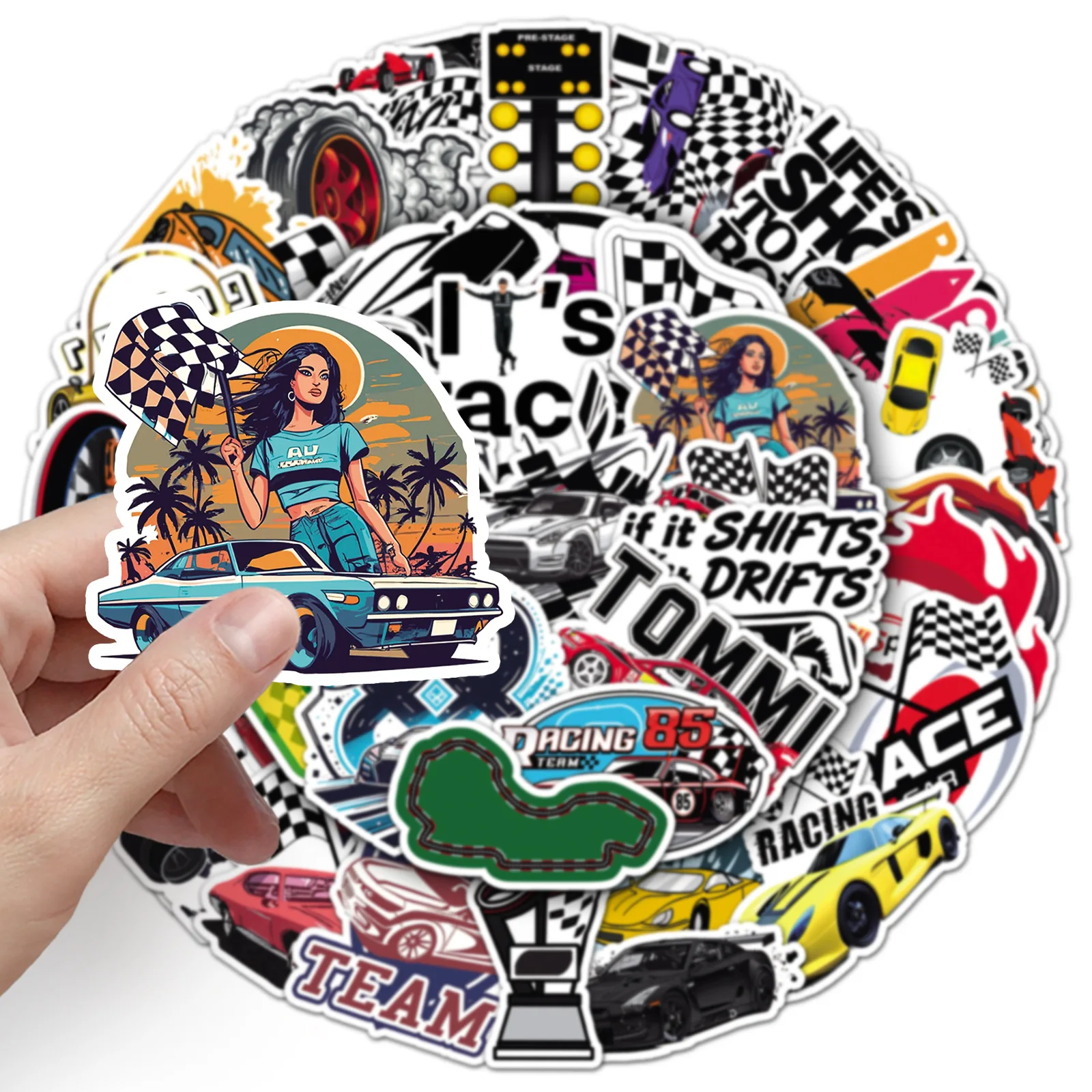 50PCS Cool Racing Car Match Graffiti StickerFor Helmet Wall Laptop Motorcycle Car Skateboard Decoration Waterproof Kids Toys