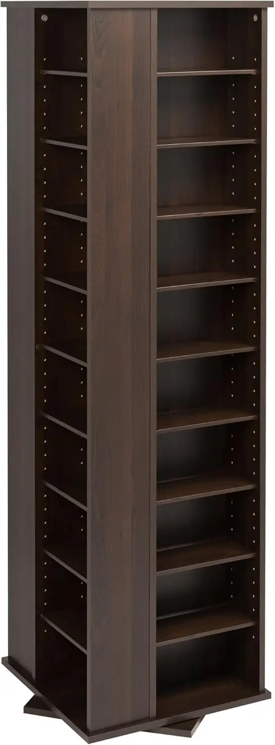 Display Cabinet Media Storage, Large Four-Sided Spinning Tower, Espresso