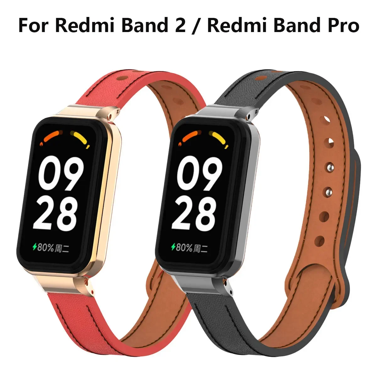 For Redmi Band2/Redmi Band Pro Leather, Double-Fastener Strap, Premium Leather Redmi Band 2 Replacement Strap