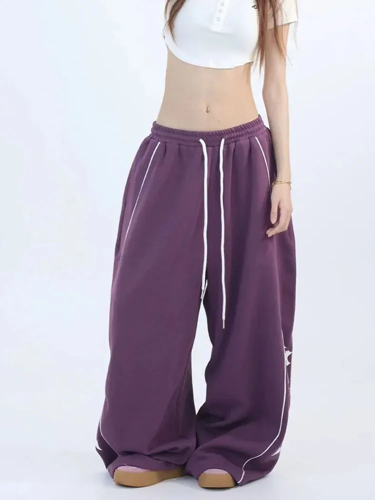 American Streetwear Wide Leg Pants Women High Waist Letter Print Punk Scimitar Pants Fashion Hip Hop Straight Trousers Mujer