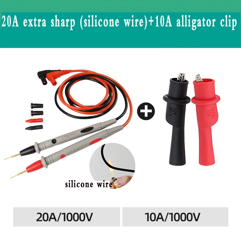 2PCS 20A/1000V Multimeter Test Leads Cable Leads Kit Test Probes Silicone Cable Suitable For Universal Multimeter