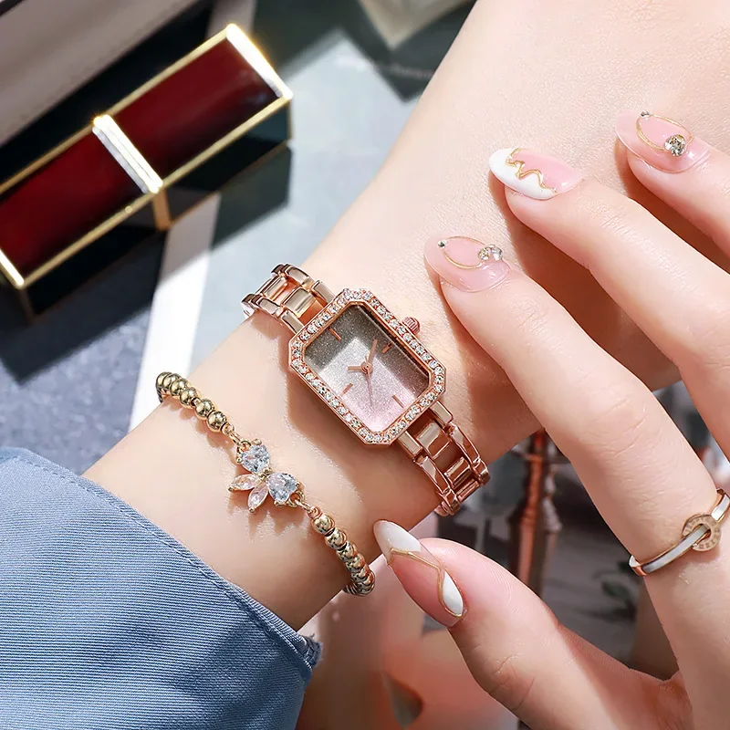 Luxury Quartz Watch Fashion Dresses Square Crystal Dail Ladies Brand Watches Minimalist Design Stainless Steel Skeleton Clock