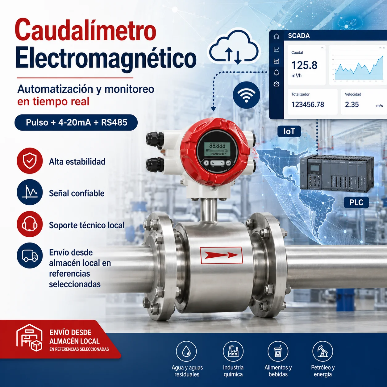 Electromagnetic Flow Meter Inline Magnetic Flow Meter for Water and Wastewater 4-20Ma Rs485 for Industrial Pipes Electromagnetic Flowmeter for Chemicals and Corrosive Liquids
