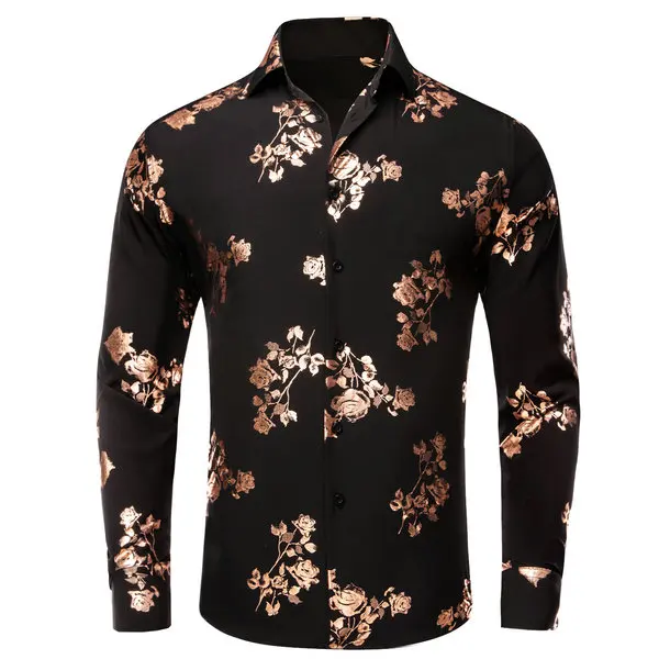 Printed Long Sleeve Shirt Men Single Piece, Pink or Green or White or Blue or Gold or Black, Loose Button Collar Daily