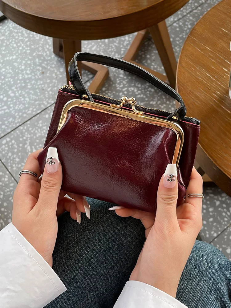 Gesidun Genuine Leather Coin Purse Women's Handheld Key Coin Storage Small Bag Card Holder Vintage Style Square Shape