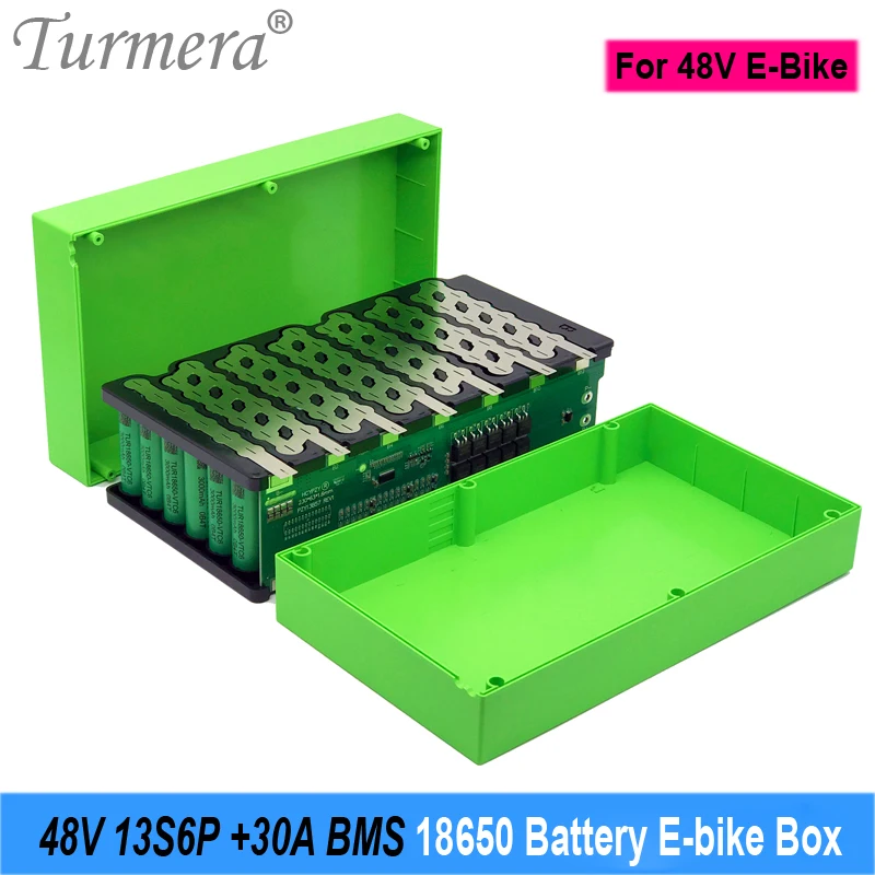 Turmera 13S 48V 52V E-bike Battery Box 13S6P 18650 Uchwyt ze spawaniem niklu 30A BMS do skuterów elektrycznych lub rowerów elektrycznych