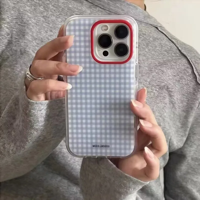 Custodia per telefono con motivo a griglia a quadretti blu moda per iPhone 17 Pro 16 15 14 13 12 11 Pro Max 16e X XR XS Max 7 8 Plus Cover morbida