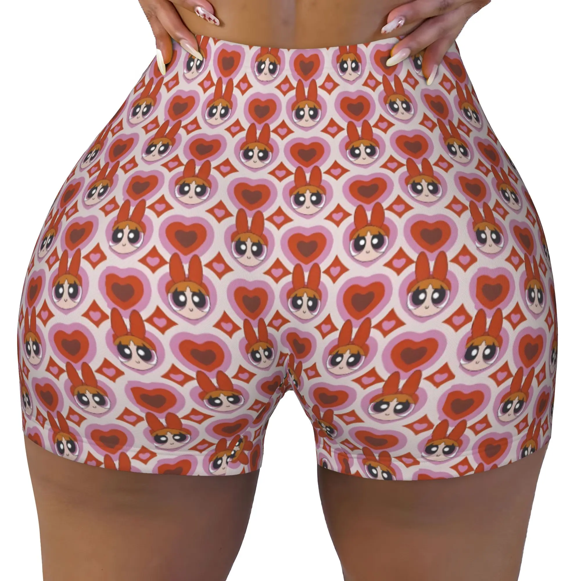 Custom Women Poweres Anime Puffes Workout Yoga Shorts Buttercup Blossom Bunny Athletic Gym Biker Running Shorts