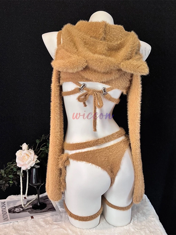 

Anime Girl Cute Brown Bear Cosplay Furry Sweater Sexy Lingerie Stocking Gloves Pajamas Outfit