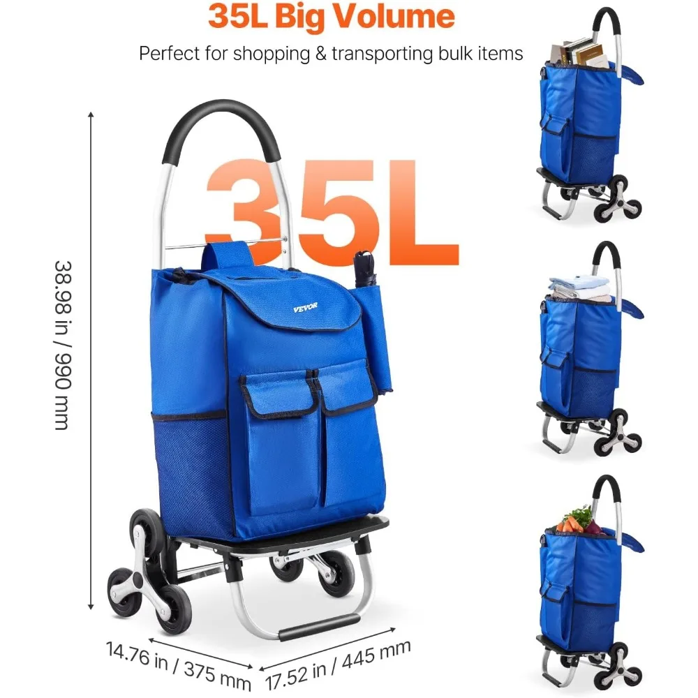 Carro de compras plegable de 36 litros con 6 ruedas para escalar escaleras y transportar lavandería