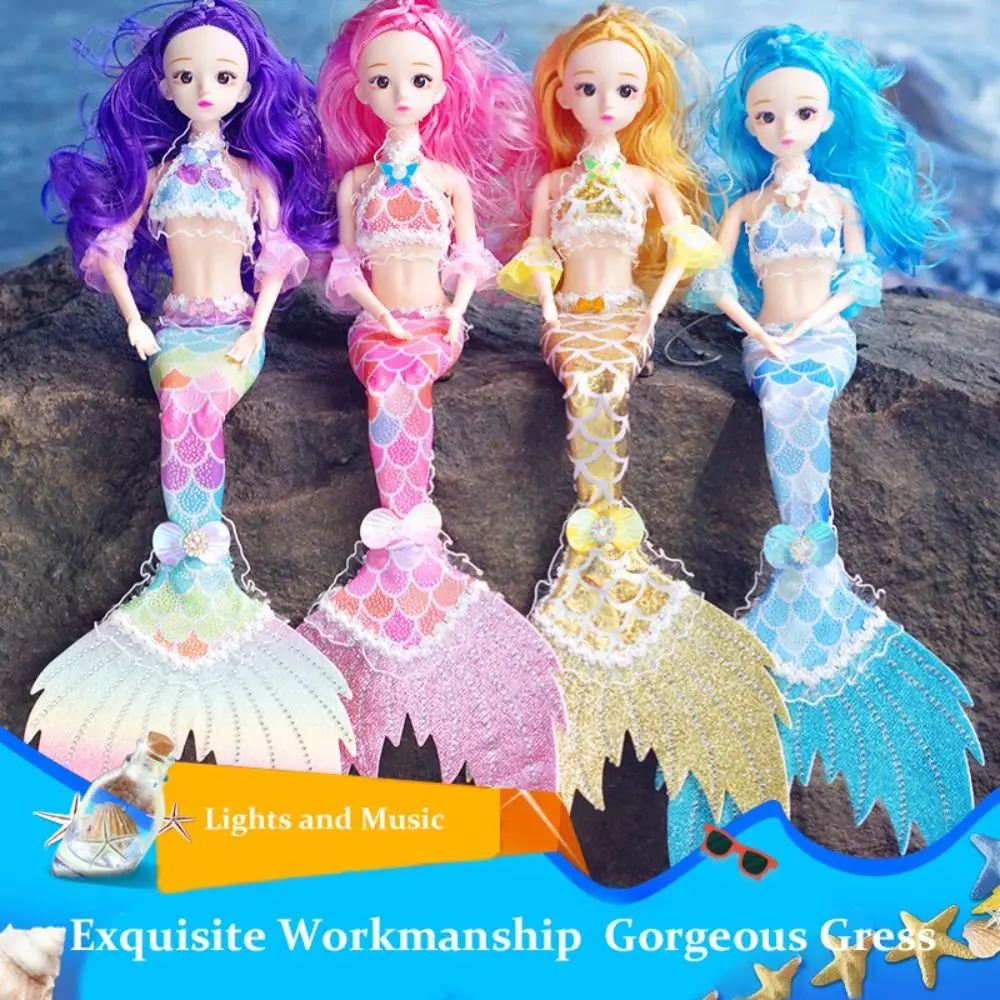 Bella bambola sirena da 45 cm, vestiti colorati, bambola principessa sostituibile, 11 giunti mobili, set di bambole Bjd carine (con luci e musica)