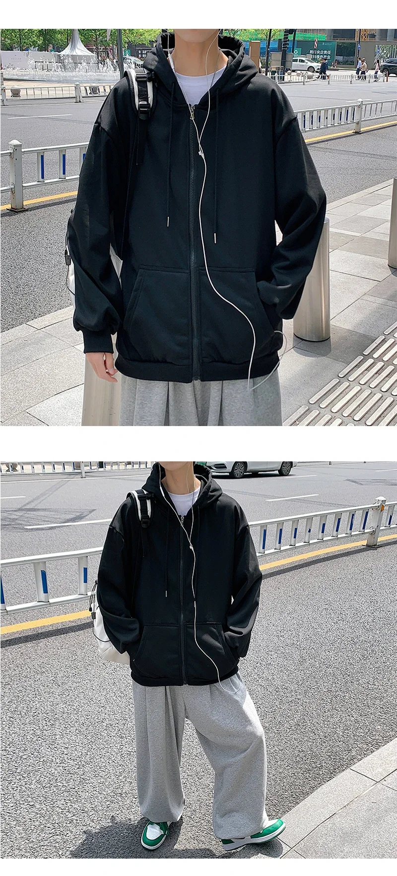 Herren trend ige Hoodie Cardigan Herbst Kapuze Sweatshirt einfarbige klassische Jacke Langarm Reiß verschluss Mantel lässige Herren bekleidung – Detail 5