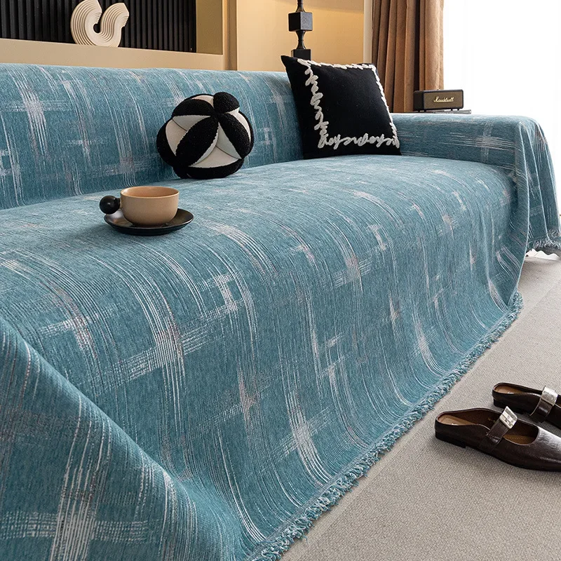 Simple Cross Print Soft Sofa Cover Luxury All-Inclusive Double Face Usable Armrest Towel Pet Friendly Anti-Wear Home Textile