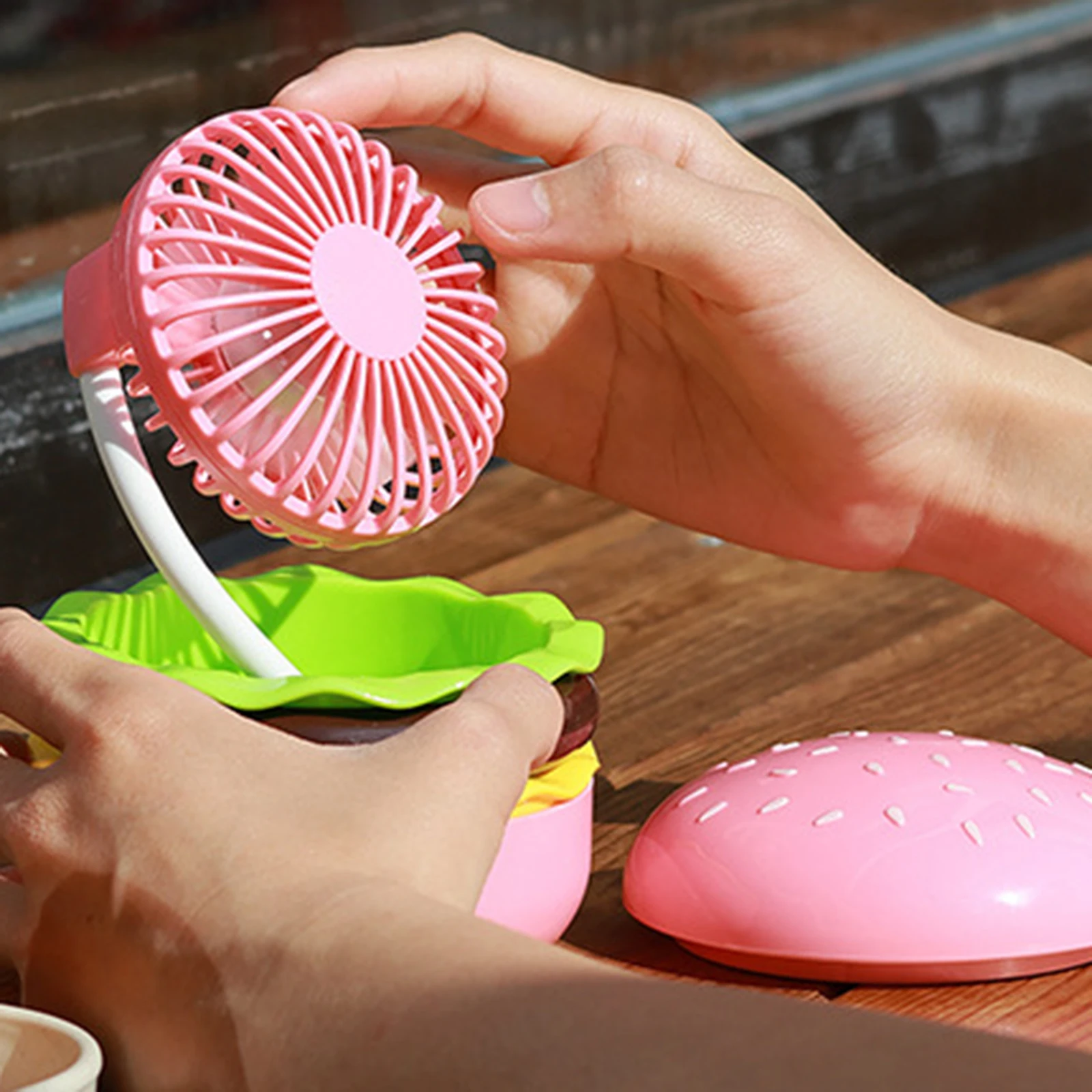 Burger Mini Fan Kids Outdoor Hand Fan Toy Stylish Eyelash Fan Mini Table Fan Handheld Fan for Dorm Home Travel Kids