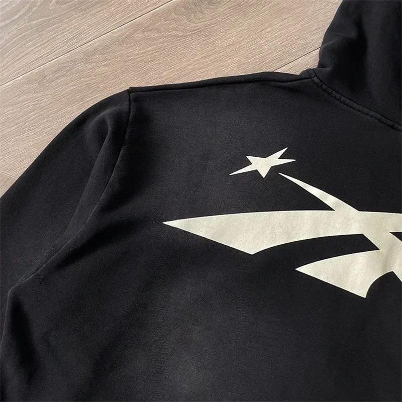 24ss Washed Black Sports Zip Up Hoodie Top Quality Logo Printing Oversized Womens Jacket Men Hooded Pullovers