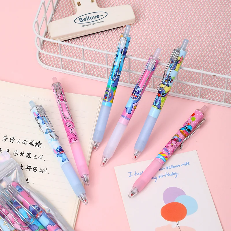 6pcs Disney Stitch 0.5 click gel pen cute Lilo and Stitch click pen ST black gel pen student signature pen creative stationery