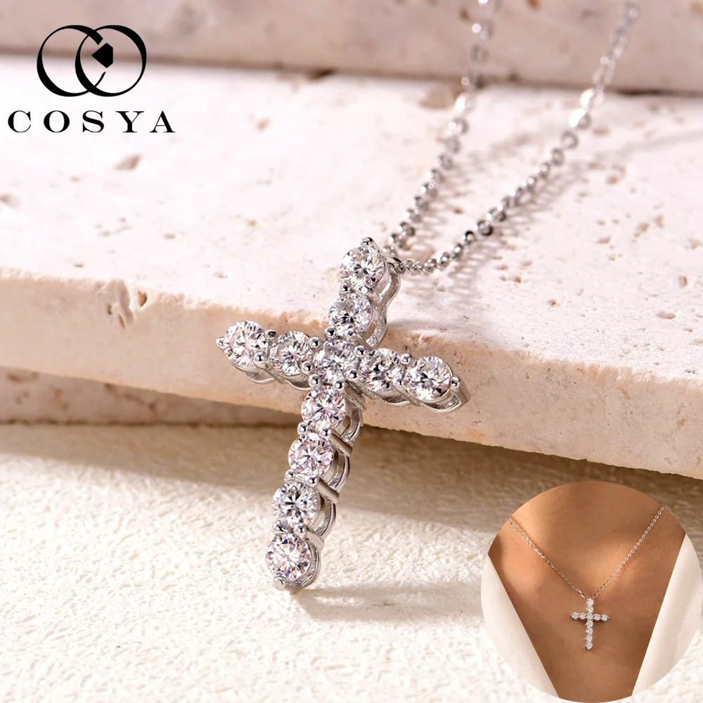 

COSYA 2.5-5mm D Color Moissanite Cross Pendant Necklace S925 Silver VVS1 Lab Diamond Necklace For Women Man Party Fine Jewelry