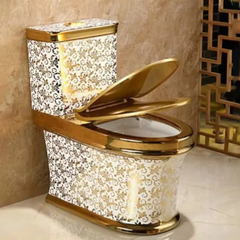 Luxury sanitary ware, floor standing bathroom, integrated toilet, golden bathroom ceramic