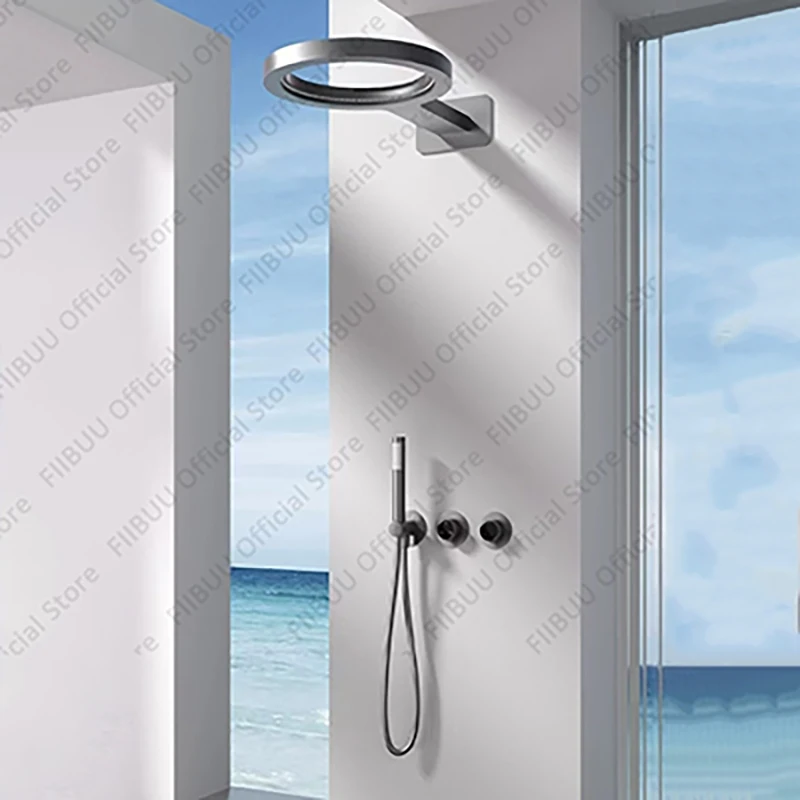 

Luxury Hotels Install In-wall Shower System Dual-function Overhead Large Waterfall Round Shower Head All-copper Shower Head Sets