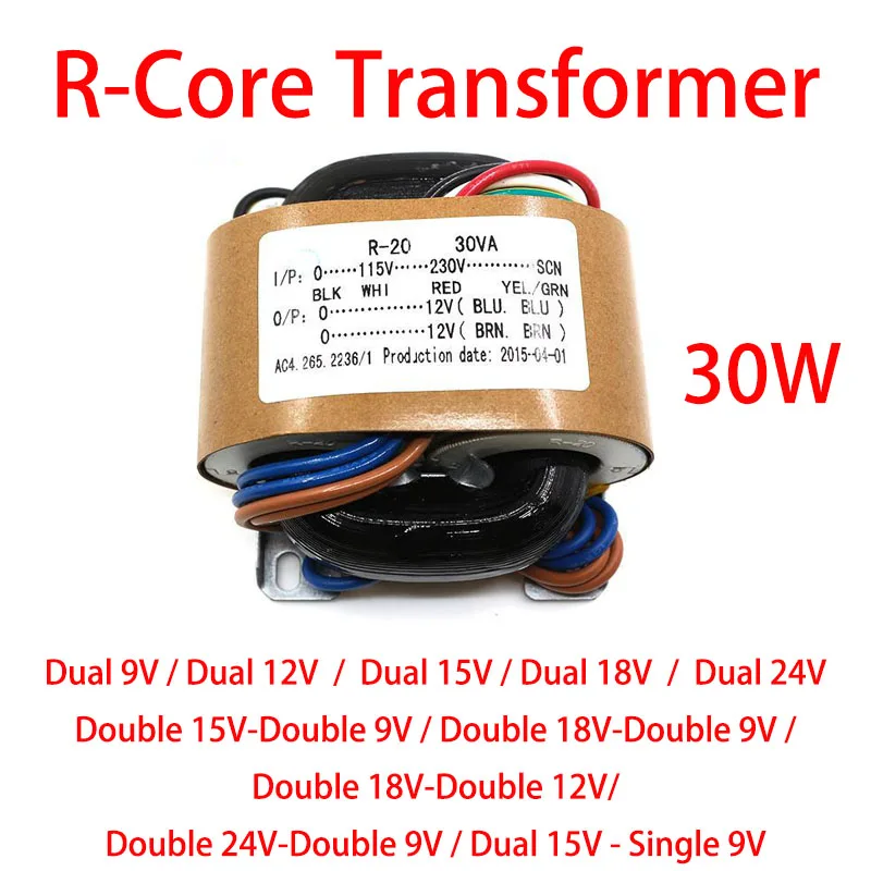 

30 Вт 30 ВА Первичный вход 0-115-230 В-SCN Вторичный выход 9 В 12 В 15 В 18 В 24 В R-core Трансформатор Аудиофильский для источника питания ЦАП и т. д.