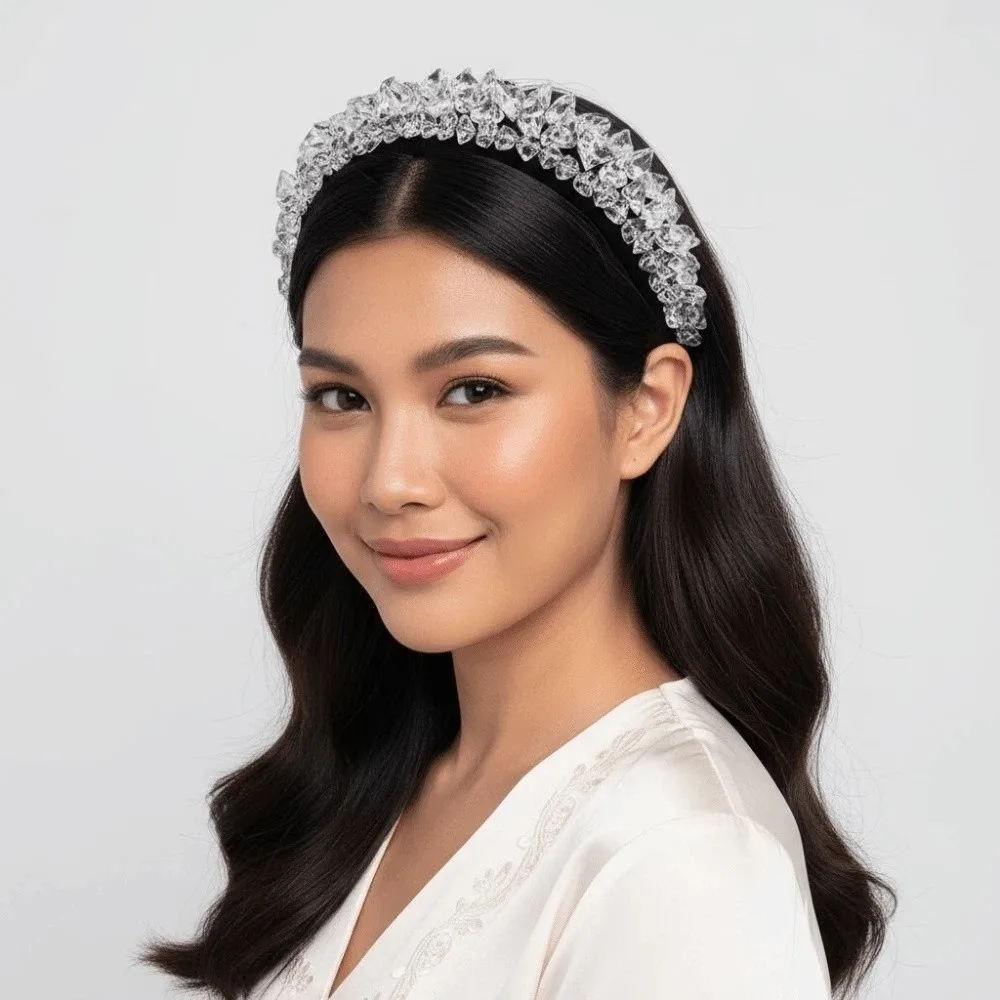 

Headwear Irregular Ice Block Hairband Rhinestone Gorgeous Crystal Sponge Headband Transparent Sparkling Crystal Wide Hair Hoop