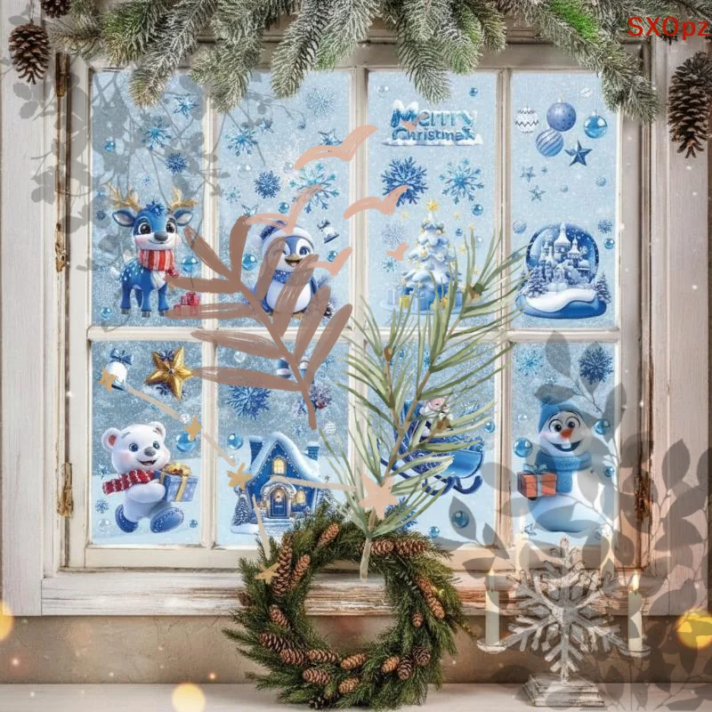 4/9Pcs Christmas Window Stickers, Removable Self-adhesive Cute Patterns for Home Holiday Decor