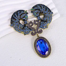 Vintage Style Seahorse Brooch Fashion Oversized Animal Horse Pins Luxury Crystal Pendant Coat Suit Accessories Banquet Badges