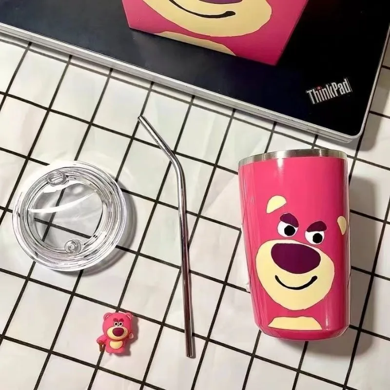 450ml neue Disney Lotso Cartoon Edelstahl Vakuum Tasse niedlichen Wasser Tasse Stroh Flasche Büro Kaffeetasse Geburtstags geschenk für Mädchen