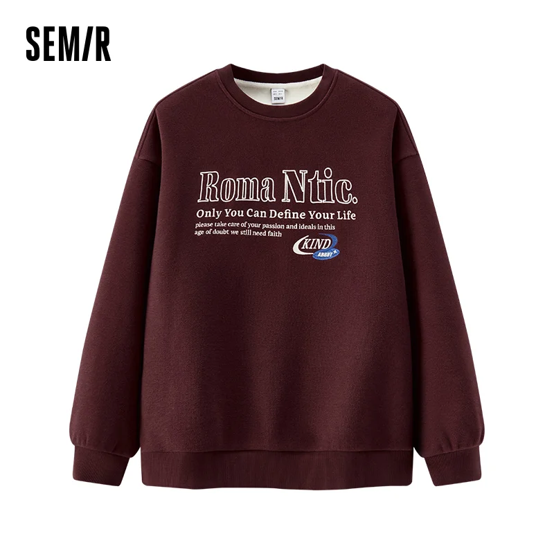 

Semir Tops Women Mid-Length Fleece Embroidery Personalized Loose American Style 2025 Winter Fall Clothes Sweatshirt