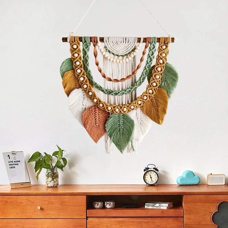 

Hand-woven tapestry leaf tassel, living room sofa background wall tapestry