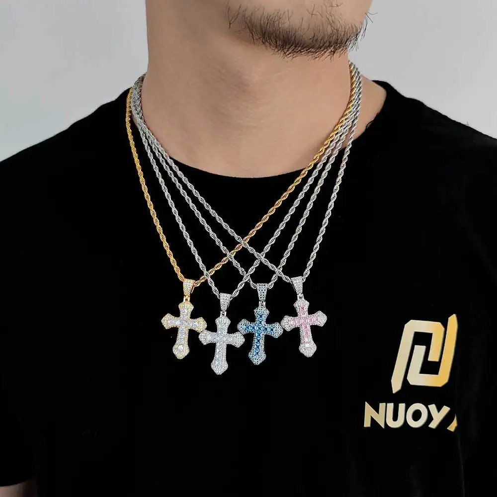 jewelry for street outfits,unisex Color Zircon Cross Necklace crafted in PT950 Platinum set with sparkling artificial diamonds