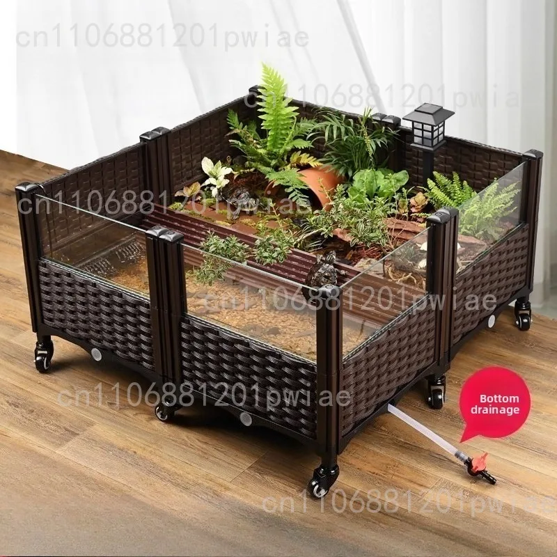 Large Turtle Habitat Tank with Drainage for Aquatic and Terrestrial Turtles Eco Landscape Home Breeding Box