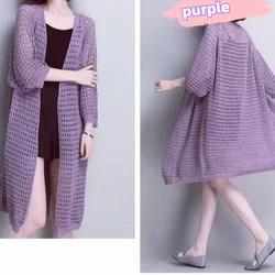 V-Neck Hollow Out Knit Long Cardigan Loose Batwing Sleeve Women's Coat Autumn Elegant Casual All-Match Retro New Chic Sweater