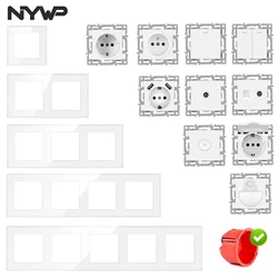 NYWP wall-mounted module diy German socket usb Cat6 computer TV tempered glass panel socket switch button function combination