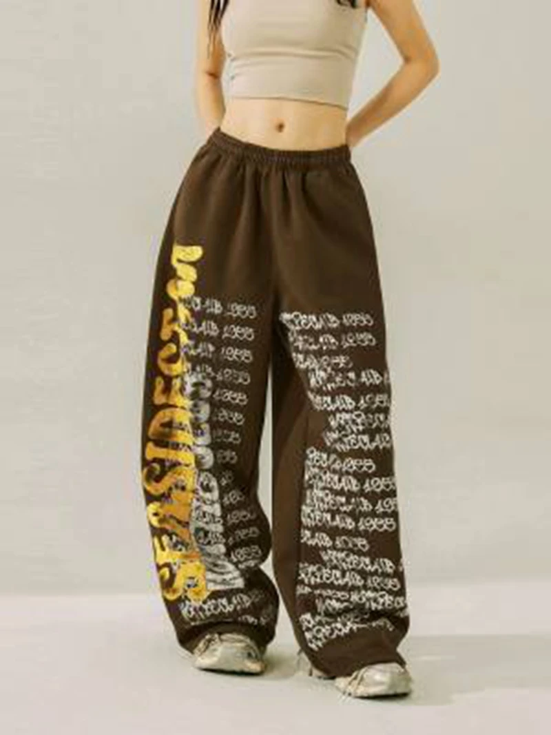 Retro Elastic casual street Women pants hip-hop gothic harajuku loose pants Y2K letter pattern Print sports pants