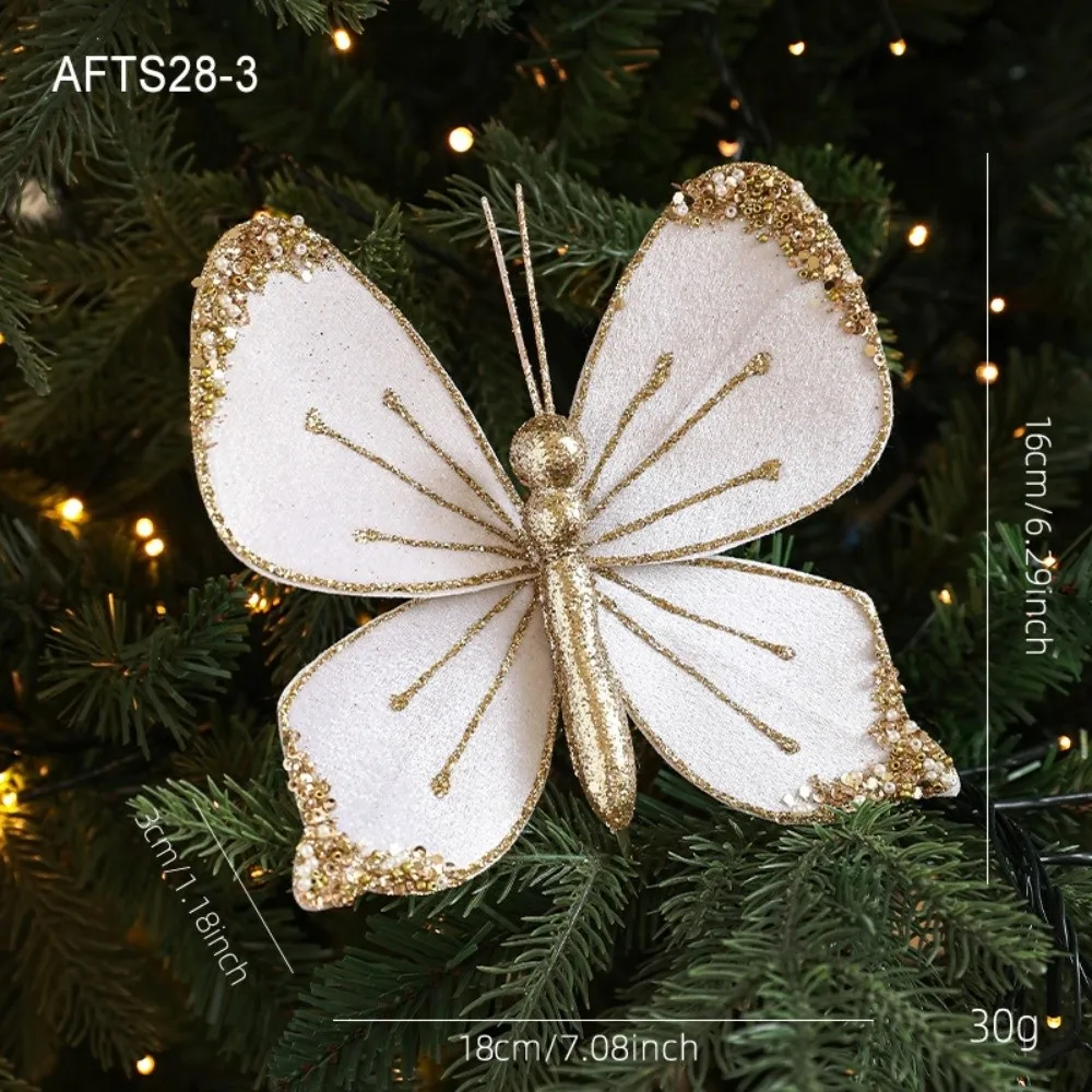Velvet Butterfly Christmas Flower Double Simulation Flocking Artificial Christmas Decorations Glitter Exquisite Sequins