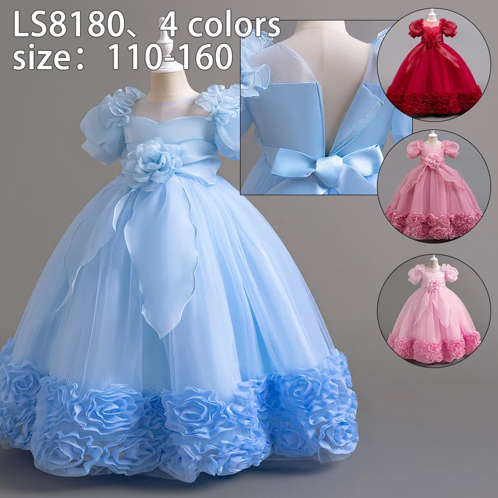 

Girl Princess Skirt Flower Girl Birthday Party Dress Children Host Girl High-end Piano Performance Costume
