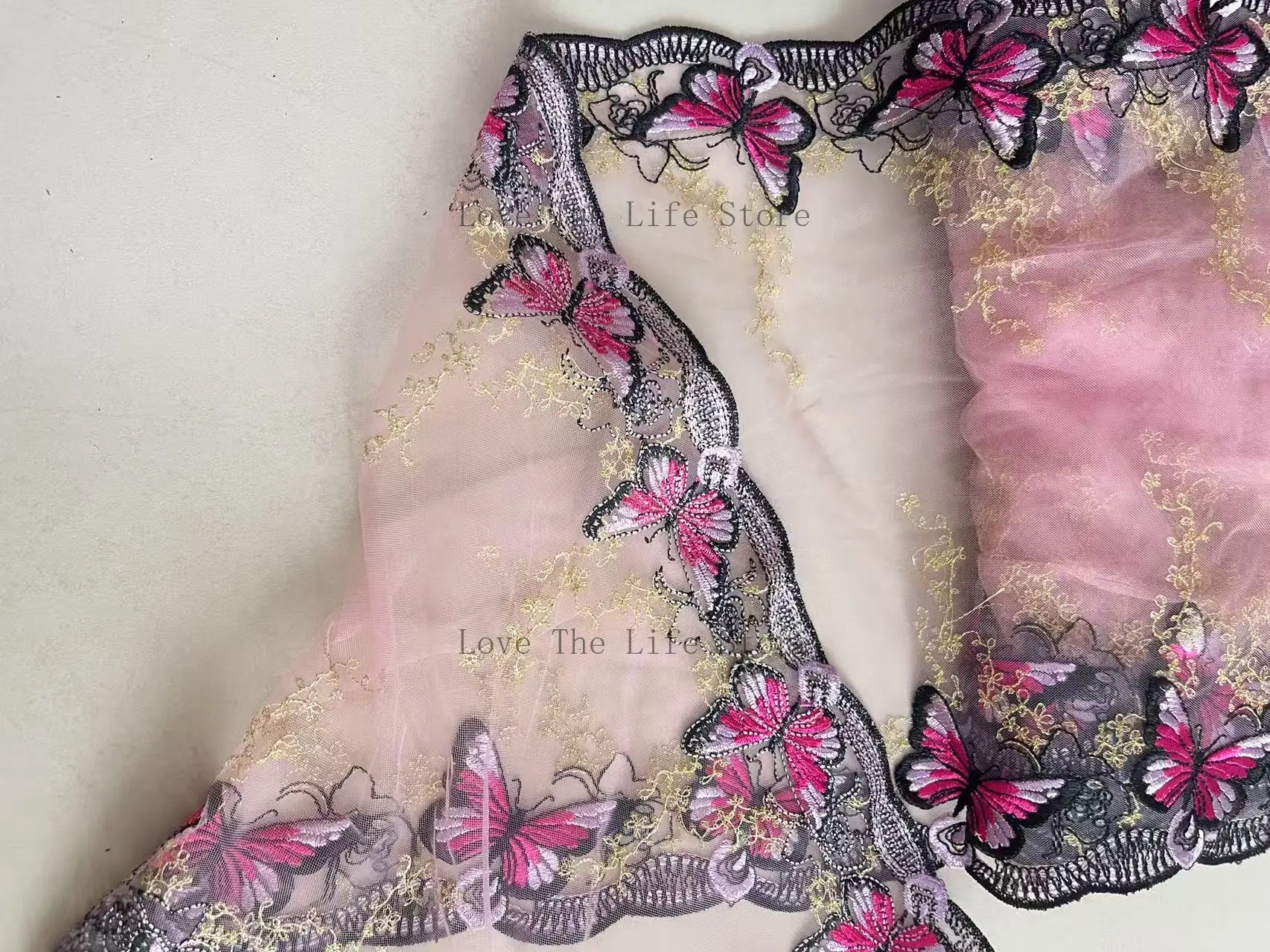 20Yards Bra Apparel Accessories Pink Embroidery Fabric Sewing Supplies Butterfly Tulle Mesh Trim Lace Flower Lace Fabric view 5